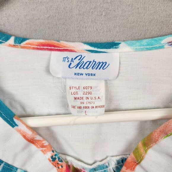 VTG  It’s a Charm House Dress Short Sleeve Button Muumuu Floral Size L - Picture 3 of 7